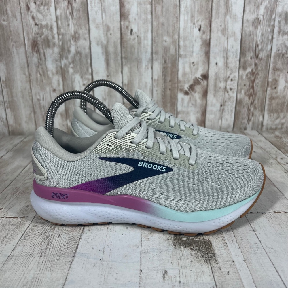 Brooks Ghost 14 Womens Running Shoes Grey Purple Teal 1204071B175 Size 6.5